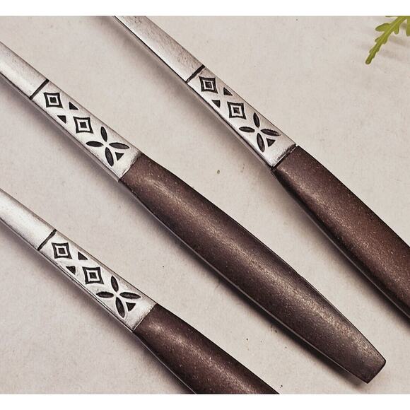 MCM Ekco Eterna Tea Spoons Wood Handles Stainless Steel Flatware Mid Century 60s - Picture 4 of 11